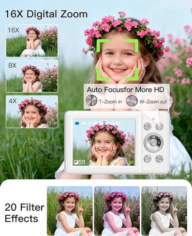 Digital Camera, FHD 1080P Point and Shoot Camera with 32GB SD Card, 2 Batteries, 16X Zoom, Anti Shake, Compact Small Design for Kids Teens Students Girls Boys (Black) in Saudi Arabia