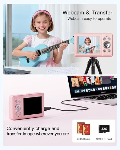 Digital Camera, FHD 1080P Point and Shoot Camera with 32GB SD Card, 2 Batteries, 16X Zoom, Anti Shake, Compact Small Design for Kids Teens Students Girls Boys (Black) in Saudi Arabia