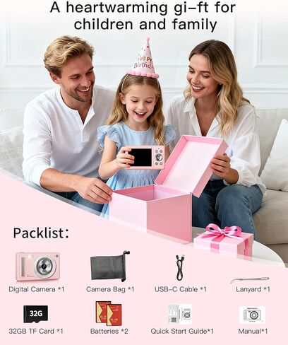 Digital Camera, FHD 1080P Point and Shoot Camera with 32GB SD Card, 2 Batteries, 16X Zoom, Anti Shake, Compact Small Design for Kids Teens Students Girls Boys (Black) in Saudi Arabia