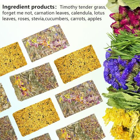Hamiledyi Rabbit Chew Toys 15 Pieces Natural Timothy Hay Chips Chew Treats with Herbal Floral Scent for Rabbit Guinea Pig Hamster Chinchilla in Saudi Arabia