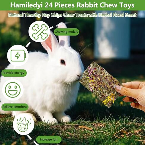 Hamiledyi Rabbit Chew Toys 15 Pieces Natural Timothy Hay Chips Chew Treats with Herbal Floral Scent for Rabbit Guinea Pig Hamster Chinchilla in Saudi Arabia