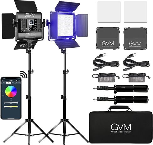 GVM RGB LED Video Light Kits, 800D 6X Upgraded Studio Lights with Optical Lens, Photography Lighting with 20 Scene Modes, Panel Lights with 19500 Lux/0.5m, Content, Filming, Portable, 3 Packs in Saudi Arabia