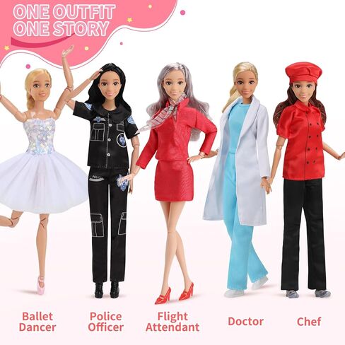 51 PCS Doll Clothers and Associory - 10 ملابس ذات طابع تحت عنوان (الطبيب ، العروس ، حورية البحر ، سانتا ، الطهاة وما إلى ذلك) ، 10 أحذية ، 5 مواقف - تناسب 11.5 بوصة دمى - ألعاب Girl's Gift (دمية غير متضمنة) in Saudi Arabia