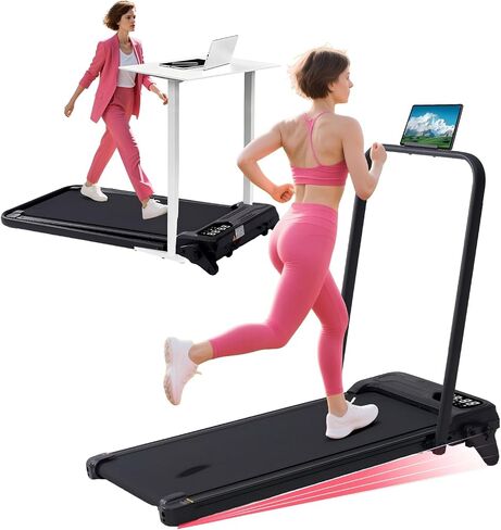 Walking Pad Treadmill with Handle Bar & Adjustable Incline, 3.5HP Electric Home Compact Running Treadmill with Handles, 0.6-7.6MPH Portable Small Under the Desk Treadmills for Home Small Spaces, 350LB in Saudi Arabia