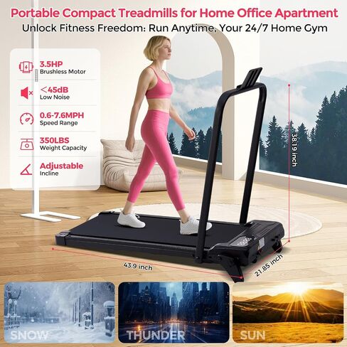 Walking Pad Treadmill with Handle Bar & Adjustable Incline, 3.5HP Electric Home Compact Running Treadmill with Handles, 0.6-7.6MPH Portable Small Under the Desk Treadmills for Home Small Spaces, 350LB in Saudi Arabia
