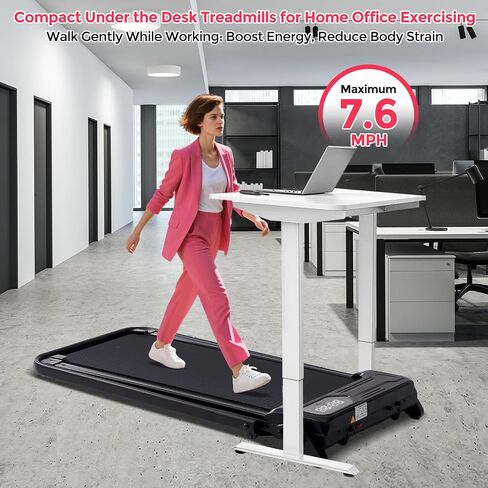 Walking Pad Treadmill with Handle Bar & Adjustable Incline, 3.5HP Electric Home Compact Running Treadmill with Handles, 0.6-7.6MPH Portable Small Under the Desk Treadmills for Home Small Spaces, 350LB in Saudi Arabia