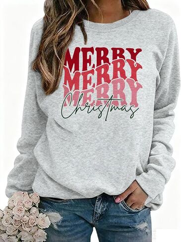 EGELEXY Merry Christmas Sweatshirt for Women Merry Letter Print Graphic Shirts Lightweight Christmas Crewneck Pullover in Saudi Arabia