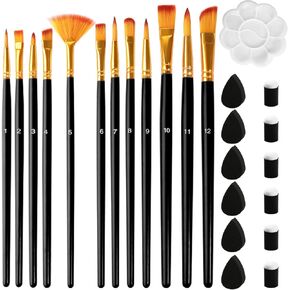 فرش الطلاء مجموعة 12 قطعة ، فرش الطلاء على الوجه والإسفنج مجموعة المهنية للألوان المائية الزيتية ، التفاصيل المصغرة ، فنان الطلاء ، لوحة روك للأطفال البالغين (الوردي) in Kuwait