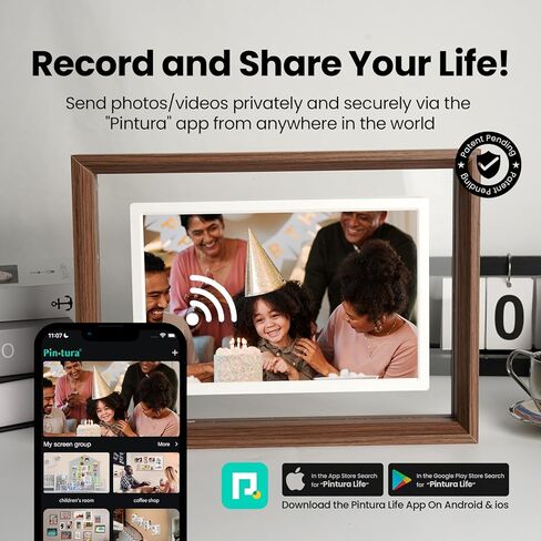 16" WiFi Digital Picture Wood Texture Frame - 1920 * 1080p FHD Magnetic Wall Mount, 64GB+8GB Cloud, Auto-Rotate Screen, Share Photos/Videos Instantly via App，Family Kids Growth Display in Kuwait