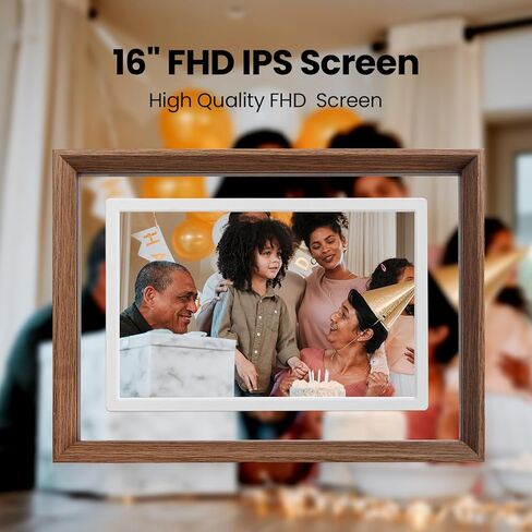 16" WiFi Digital Picture Wood Texture Frame - 1920 * 1080p FHD Magnetic Wall Mount, 64GB+8GB Cloud, Auto-Rotate Screen, Share Photos/Videos Instantly via App，Family Kids Growth Display in Kuwait