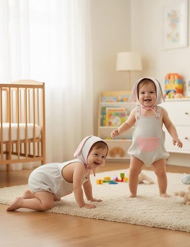 ملابس عيد الفصح من FANCYINN للأطفال الأولاد والبنات ملابس الآكل لحديثي الولادة رومبير على شكل أرنب لطيف للأذن بدون أكمام ملابس للرضع 0-24 شهرًا in Saudi Arabia