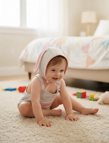 ملابس عيد الفصح من FANCYINN للأطفال الأولاد والبنات ملابس الآكل لحديثي الولادة رومبير على شكل أرنب لطيف للأذن بدون أكمام ملابس للرضع 0-24 شهرًا in Saudi Arabia