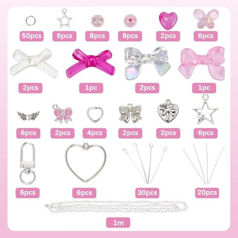 SUNNYCLUE 128Pcs Butterfly Keychain Making Kit Butterflies Beads Colorful Butterfly Bead Heart Butterfly Charms Acrylic Glass Spacer Beads for Keychains Making Women Adults DIY Crafts Supplies in Saudi Arabia