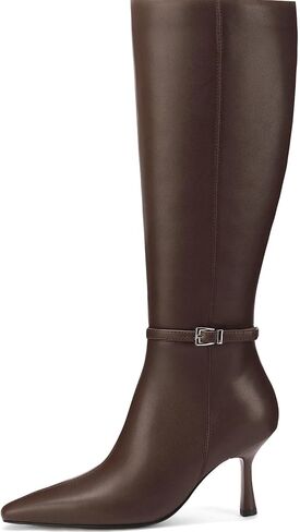 Knee High Boots Women, Faux Leather Pointed Toe Stiletto & Low Heel with Side Zipper, Sophisticated Tall Boots for Fall Winter Office, Dresses & Parties in Kuwait