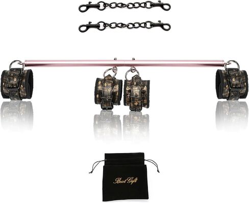 Black Spreader Bar Heavy Duty Stainless Steel Expandable Home Gym with 4 pcs Black with Gold Adjustable Strap, Sports Aid Training Fitness Gear Pilates Aid Kit, Yoga Tool Set in Saudi Arabia