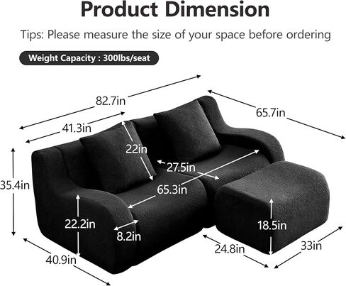 Modular Sectional Sofa for Living Room, 115.3" U-Shaped Orange Boneless Cloud Couch with 2 Ottoman, 3-Seat Teddy Fabric Sofa Deep Seat Curved Armrest,Streamlined Ergonomic Design in Kuwait