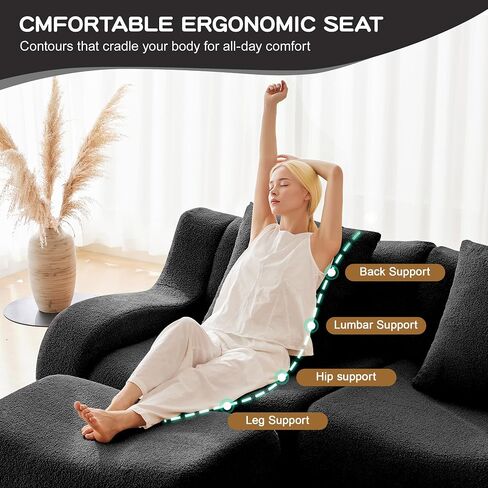 Modular Sectional Sofa for Living Room, 115.3" U-Shaped Orange Boneless Cloud Couch with 2 Ottoman, 3-Seat Teddy Fabric Sofa Deep Seat Curved Armrest,Streamlined Ergonomic Design in Kuwait