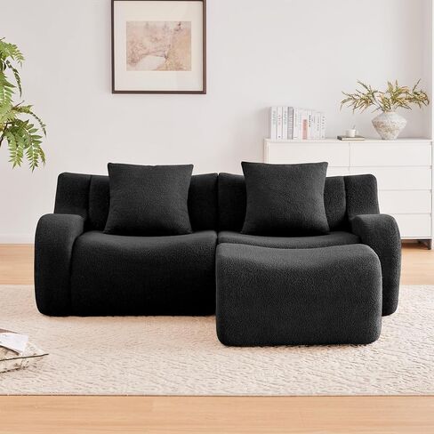 Modular Sectional Sofa for Living Room, 115.3" U-Shaped Orange Boneless Cloud Couch with 2 Ottoman, 3-Seat Teddy Fabric Sofa Deep Seat Curved Armrest,Streamlined Ergonomic Design in Kuwait
