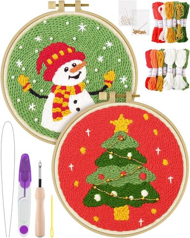 Erkoon Punch Needle Kit Begins Begins ، 2 PCS DIY Easy Flower Embroidery procial starter Art Craft ، Project Feeding Project مع أنماط ، أدوات ، خيوط ، طوق ، تعليمات (عباد الشمس والزهور) in Kuwait
