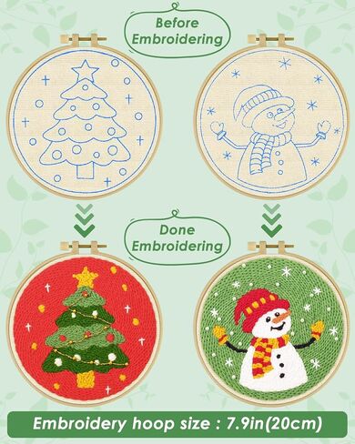 Erkoon Punch Needle Kit Begins Begins ، 2 PCS DIY Easy Flower Embroidery procial starter Art Craft ، Project Feeding Project مع أنماط ، أدوات ، خيوط ، طوق ، تعليمات (عباد الشمس والزهور) in Kuwait