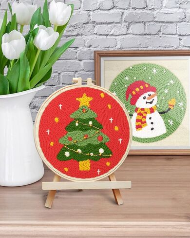 Erkoon Punch Needle Kit Begins Begins ، 2 PCS DIY Easy Flower Embroidery procial starter Art Craft ، Project Feeding Project مع أنماط ، أدوات ، خيوط ، طوق ، تعليمات (عباد الشمس والزهور) in Kuwait