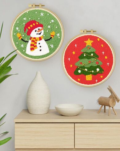 Erkoon Punch Needle Kit Begins Begins ، 2 PCS DIY Easy Flower Embroidery procial starter Art Craft ، Project Feeding Project مع أنماط ، أدوات ، خيوط ، طوق ، تعليمات (عباد الشمس والزهور) in Kuwait