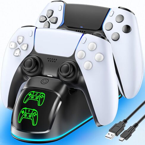 Controller Charger for PS5, Dual Charging Dock Station for PlayStation 5 Dualsense & Edge with RGB Light, Fast PS5 Dual Controller Charging Station with Cable for Play Station Console in Saudi Arabia