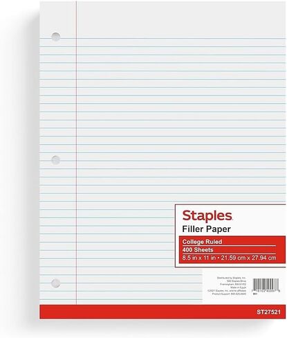 Staples 2072514 حكمت College Plaper Paper College 8-1/2 بوصة × 11 بوصة 12 حزمة in Saudi Arabia