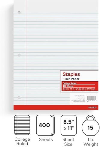 Staples 2072514 حكمت College Plaper Paper College 8-1/2 بوصة × 11 بوصة 12 حزمة in Saudi Arabia