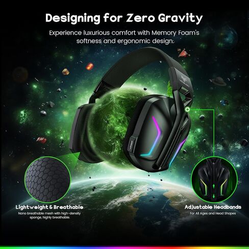 Wireless Gaming Headsets for PS5, PS4, PC, Switch, Mac, 2.4GHz Bluetooth Gaming Headphones with 7.1 Surround Sound, 50mm Drivers Wireless Headset with Microphone in Kuwait