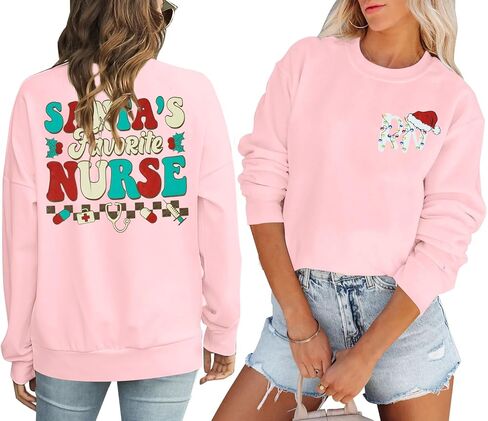LUKYCILD Santa's Favorite Nurse Sweatshirt Christmas Sweatshirts for Women Long Sleeve Nurse Christmas Shirt Xmas Gifts in Kuwait