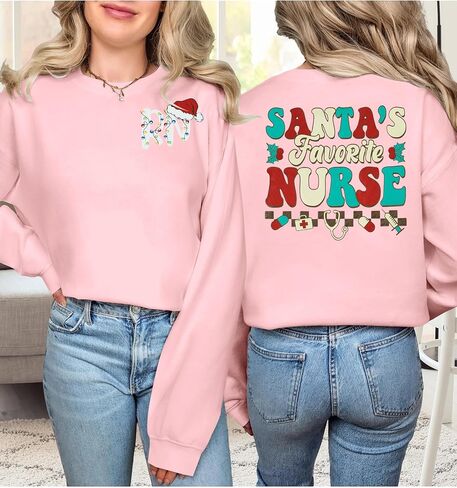 LUKYCILD Santa's Favorite Nurse Sweatshirt Christmas Sweatshirts for Women Long Sleeve Nurse Christmas Shirt Xmas Gifts in Kuwait