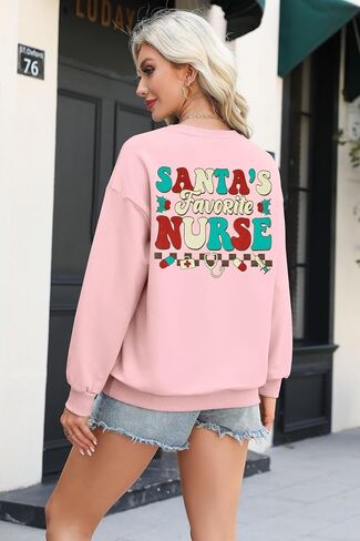 LUKYCILD Santa's Favorite Nurse Sweatshirt Christmas Sweatshirts for Women Long Sleeve Nurse Christmas Shirt Xmas Gifts in Kuwait