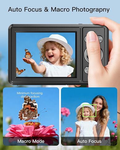 كاميرا رقمية، كاميرا FHD 1080P Point and Shoot مع بطاقة SD سعة 32 جيجابايت، بطاريتان، تكبير 16X، مضادة للاهتزاز، تصميم صغير الحجم للأطفال والمراهقين والطلاب والبنات والأولاد (أبيض) in Kuwait