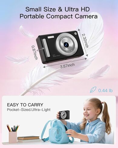 كاميرا رقمية، كاميرا FHD 1080P Point and Shoot مع بطاقة SD سعة 32 جيجابايت، بطاريتان، تكبير 16X، مضادة للاهتزاز، تصميم صغير الحجم للأطفال والمراهقين والطلاب والبنات والأولاد (أبيض) in Kuwait