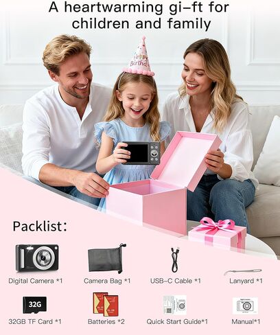 كاميرا رقمية، كاميرا FHD 1080P Point and Shoot مع بطاقة SD سعة 32 جيجابايت، بطاريتان، تكبير 16X، مضادة للاهتزاز، تصميم صغير الحجم للأطفال والمراهقين والطلاب والبنات والأولاد (أبيض) in Kuwait