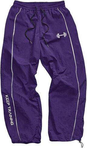 OYOANGLE Men's Graphic Workout Pants Drawstring Waist Fitness Trousers Loose Fit Gym Running Breathable Sweatpants in Saudi Arabia
