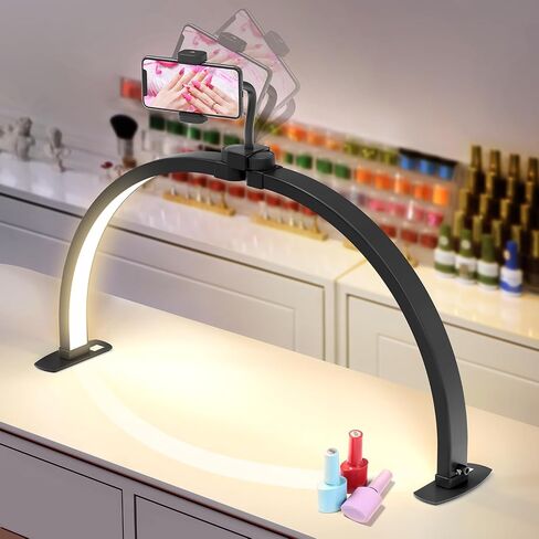 Half Moon Light for Nail Desk: 29" Foldable Half Moon Nail Desk Lamp with Phone Holder for Nail Beginner - Arch Nail Tech Light with 3 Color Modes & 10 Brightness for Manicure Salon (White, Large) in Saudi Arabia