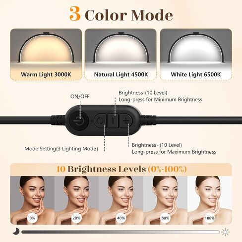 Half Moon Light for Nail Desk: 29" Foldable Half Moon Nail Desk Lamp with Phone Holder for Nail Beginner - Arch Nail Tech Light with 3 Color Modes & 10 Brightness for Manicure Salon (White, Large) in Saudi Arabia