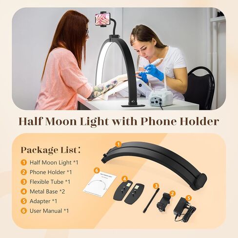 Half Moon Light for Nail Desk: 29" Foldable Half Moon Nail Desk Lamp with Phone Holder for Nail Beginner - Arch Nail Tech Light with 3 Color Modes & 10 Brightness for Manicure Salon (White, Large) in Saudi Arabia