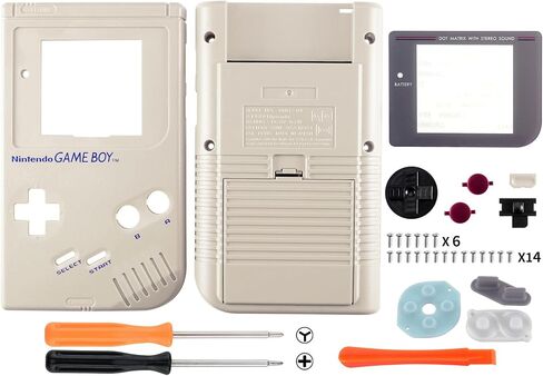 eXtremeRate Gray Replacement Full Housing Shell for Gameboy Classic 1989 GB DMG-01 Console with Screen Lens & Buttons - Handheld Game Console NOT Included in Saudi Arabia