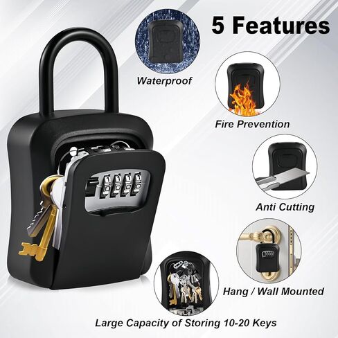 لوكس قفل مفتاح كبير ، 4.5 "x3.7" × 1.5 "قفل مركب Kirsite المليون للمفاتيح للمفاتيح في الهواء الطلق ، حائط قفل المفتاح المحمولة مع رمز (L Size ، Gray) in Kuwait