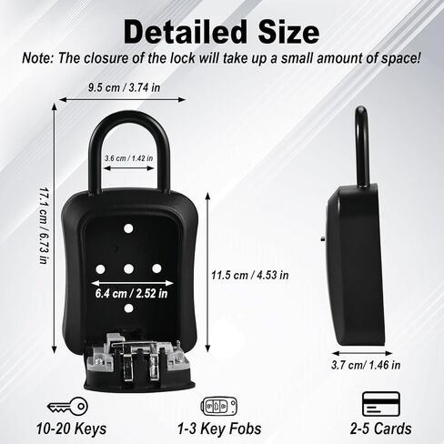 لوكس قفل مفتاح كبير ، 4.5 "x3.7" × 1.5 "قفل مركب Kirsite المليون للمفاتيح للمفاتيح في الهواء الطلق ، حائط قفل المفتاح المحمولة مع رمز (L Size ، Gray) in Kuwait