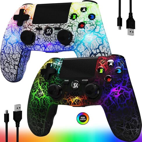 CHENGDAO Controller for PS4, Wireless Controllers for PlayStation 4/Pro/Slim, Remote Control with Adjustable RGB Light/1000mAh Battery/6-Axis Motion Sensor/Double Vibration/3.5mm Audio Jack, 2 Pack in Kuwait