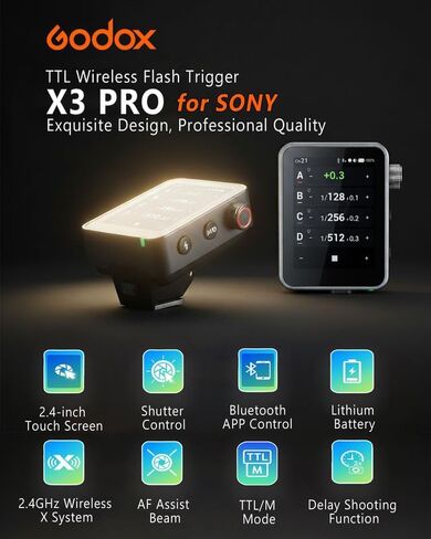 GODOX X3 PRO S X3PRO TTL Wireless Flash Trigger for Sony with Bluetooth Integration & APP Control Touch Screen 2.4GHz Wireless X System Pro Shooting Modes Shutter Control Fast Charging in Saudi Arabia