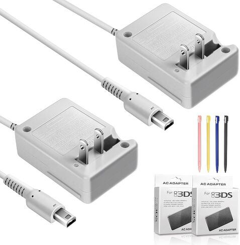 2 Pcs DSi Charger and Stylus Pen Set, Compatible with Nintendo DSi/3DS/2DS XL, 100-240V AC Adapter with 45.2in Long Cable, 4 Replacement Stylus, Safe Fast Charging, Auto Voltage Adjustment (2) in Saudi Arabia