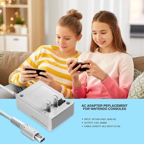 2 Pcs DSi Charger and Stylus Pen Set, Compatible with Nintendo DSi/3DS/2DS XL, 100-240V AC Adapter with 45.2in Long Cable, 4 Replacement Stylus, Safe Fast Charging, Auto Voltage Adjustment (2) in Saudi Arabia