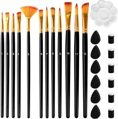 فرش الطلاء مجموعة 12 قطعة ، فرش الطلاء على الوجه والإسفنج مجموعة المهنية للألوان المائية الزيتية ، التفاصيل المصغرة ، فنان الطلاء ، لوحة روك للأطفال البالغين (الوردي) in Kuwait