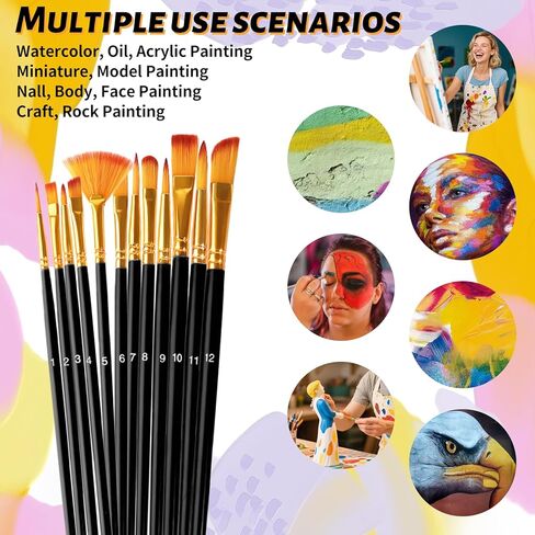 فرش الطلاء مجموعة 12 قطعة ، فرش الطلاء على الوجه والإسفنج مجموعة المهنية للألوان المائية الزيتية ، التفاصيل المصغرة ، فنان الطلاء ، لوحة روك للأطفال البالغين (الوردي) in Kuwait