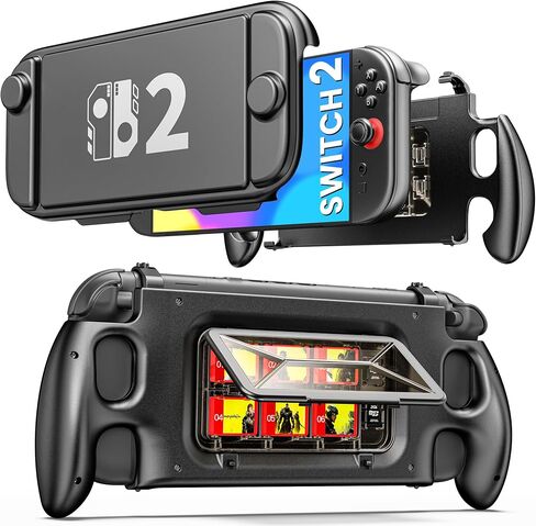 EXTREMECOOL Switch 2 Grip Hard Shell for Nintendo Switch 2, Ergonomic Nintendo Switch 2 Grip Case with 6 Game Slot, Front Cover, Handheld Mode, Lightweight, Drop-Resistant, Scratch-Resistant, Black in Kuwait